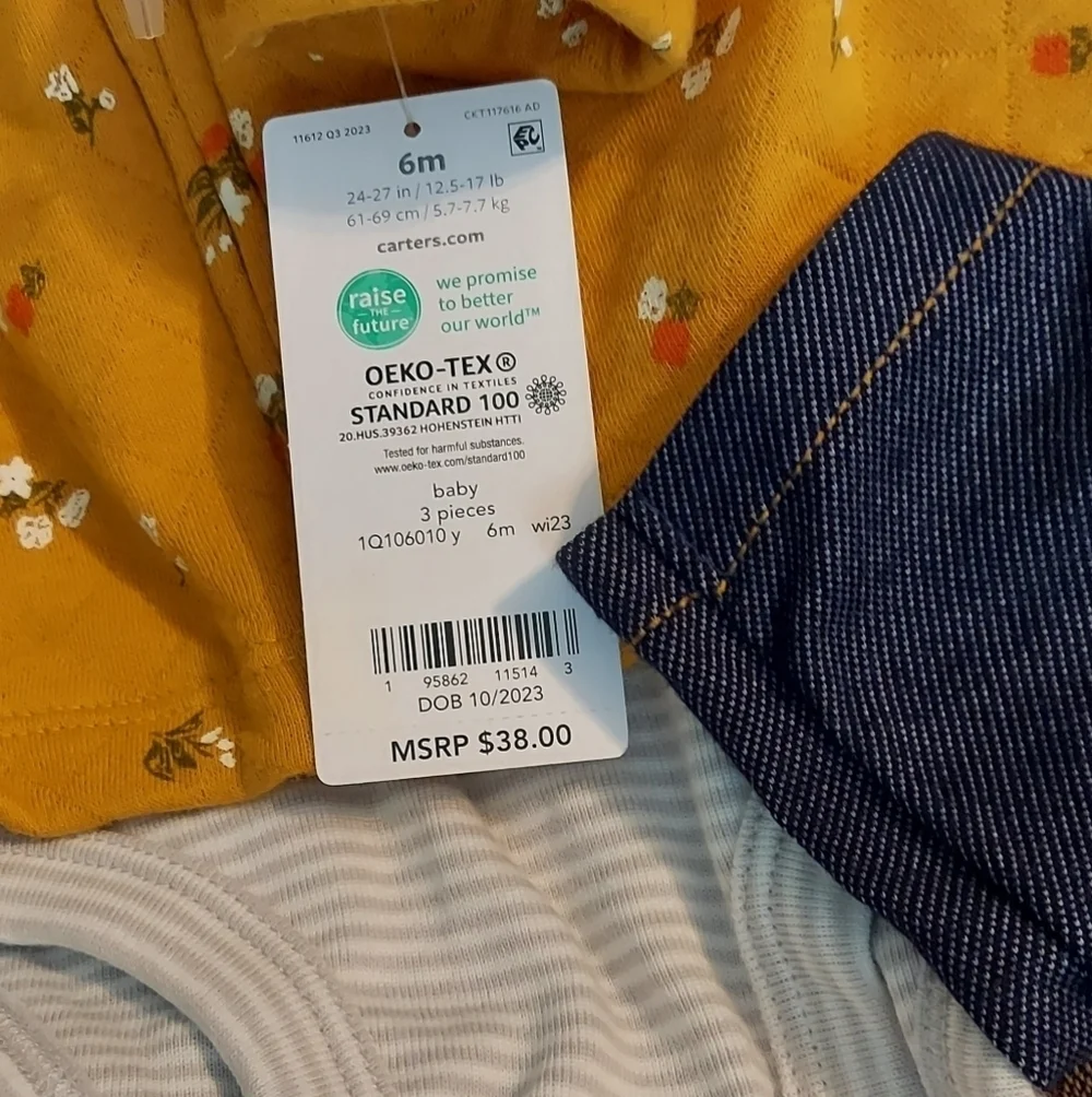 NWT Carter's 3 Pc Gold Quilted Floral Hooded Top & Pant Set ~6M
